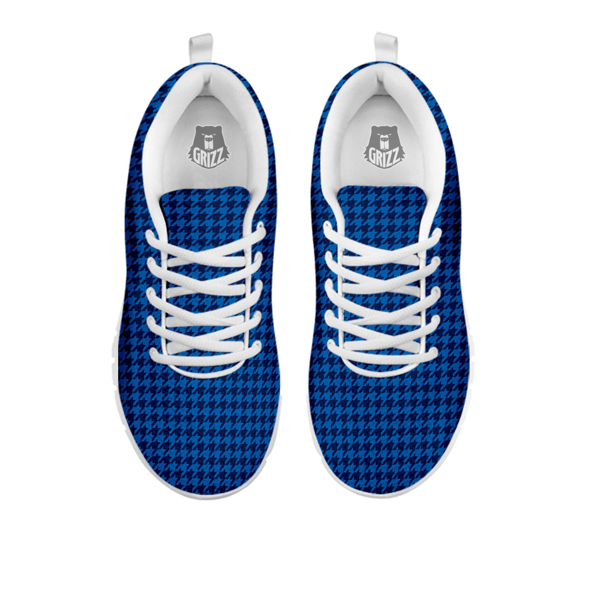 Houndstooth Deep Blue Print Pattern White Sneaker-grizzshop
