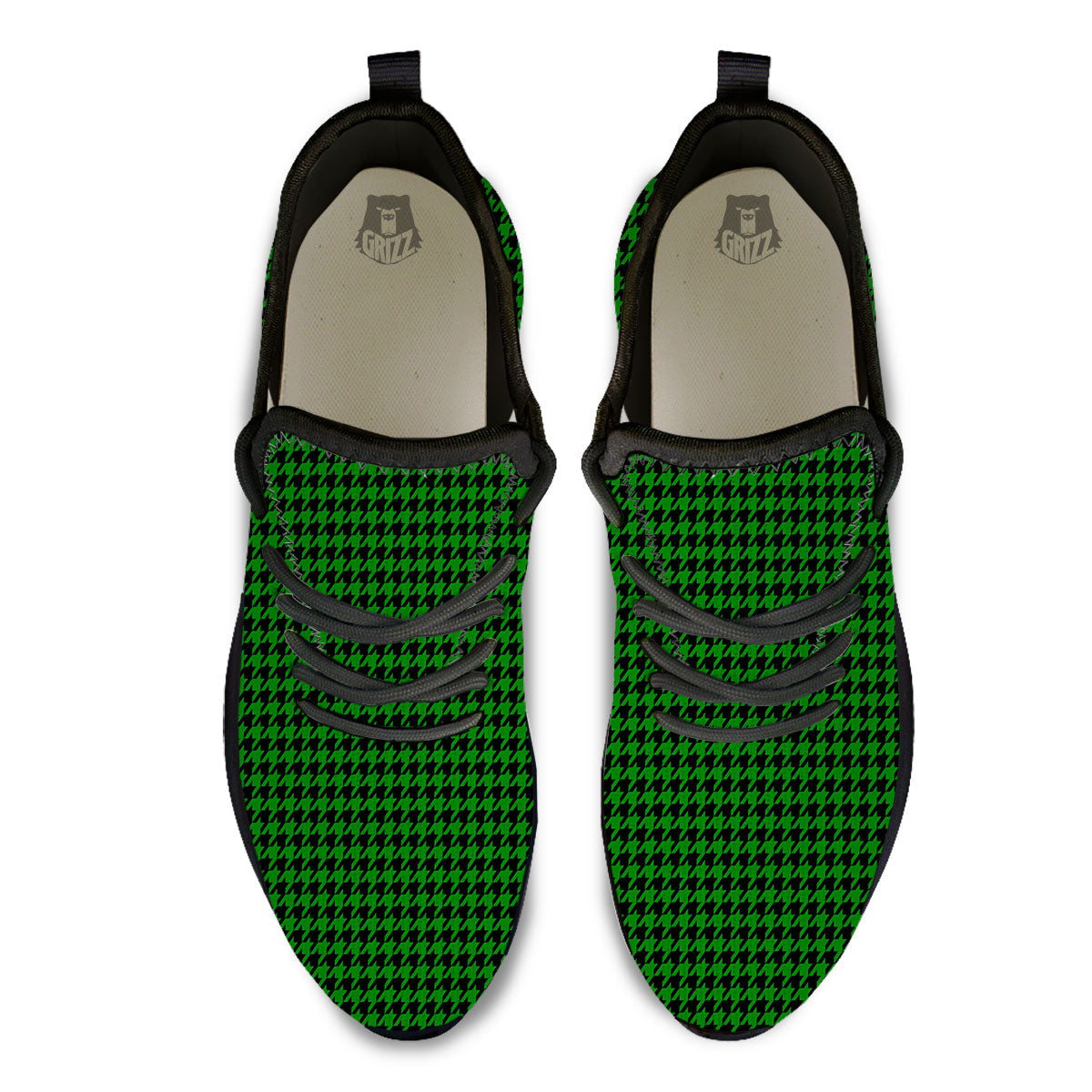 Houndstooth Deep Green Print Pattern Black Athletic Shoes-grizzshop