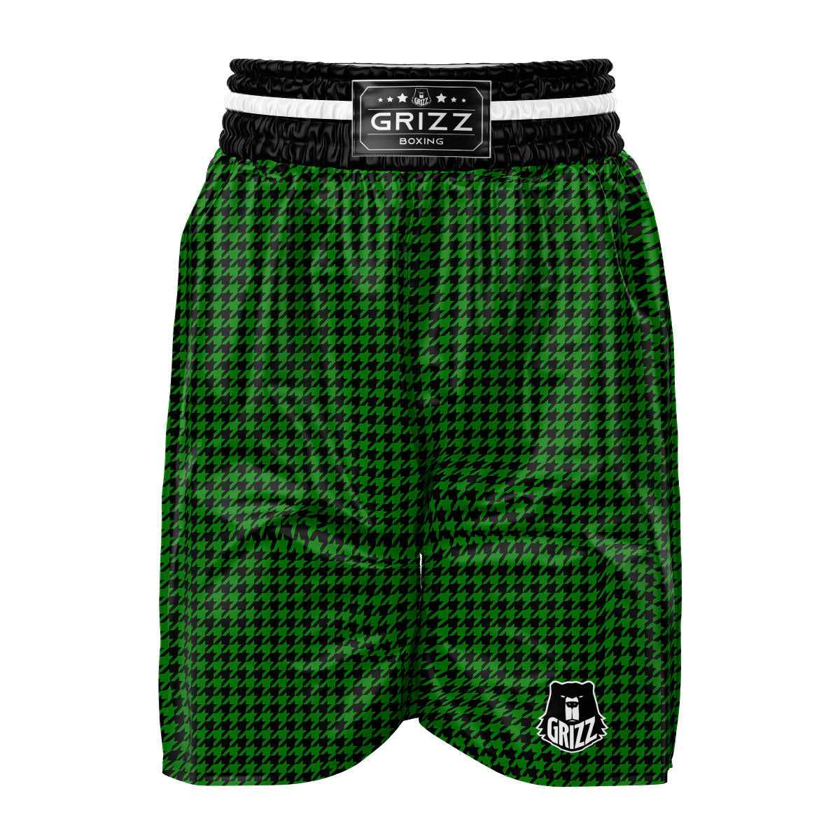 Houndstooth Deep Green Print Pattern Boxing Shorts-grizzshop