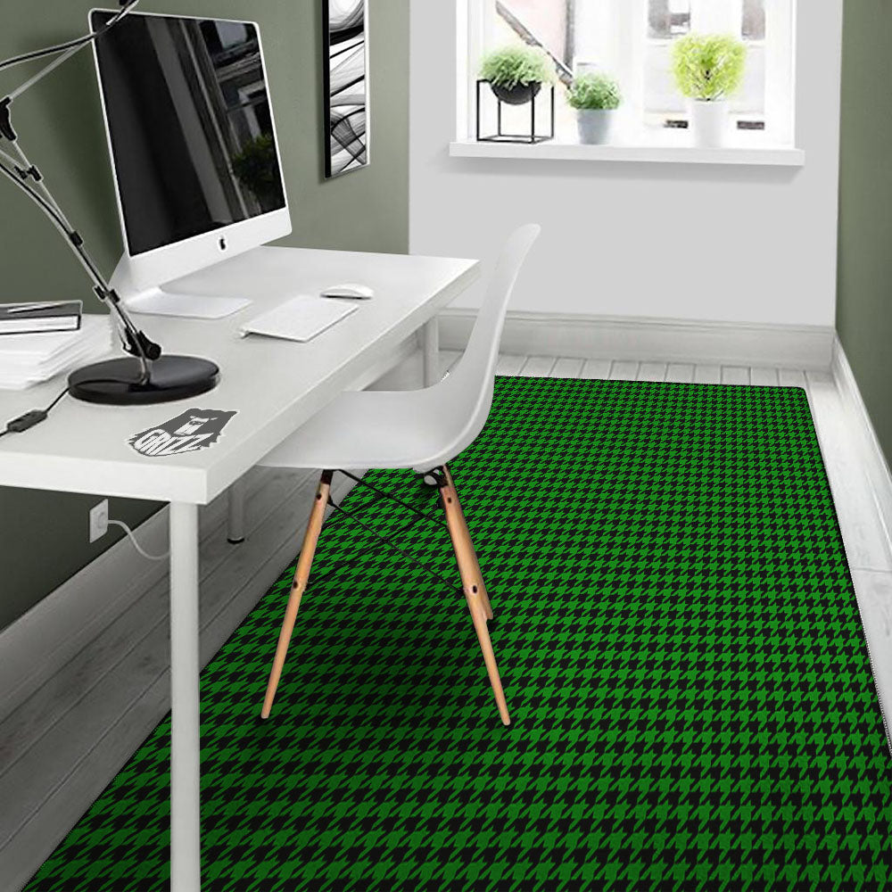 Houndstooth Deep Green Print Pattern Floor Mat-grizzshop