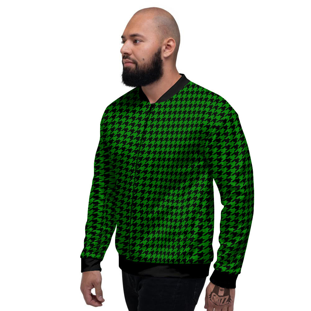 Houndstooth Deep Green Print Pattern Men's Bomber Jacket-grizzshop