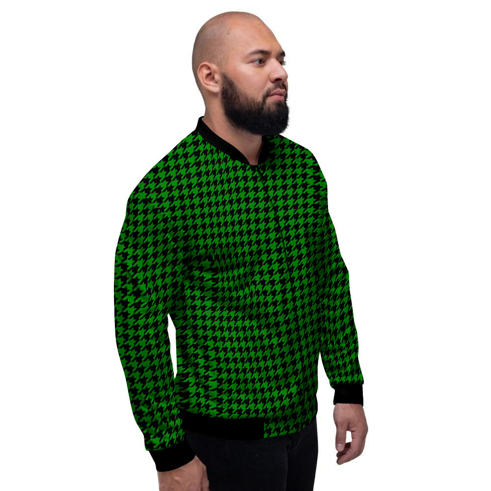 Houndstooth Deep Green Print Pattern Men's Bomber Jacket-grizzshop