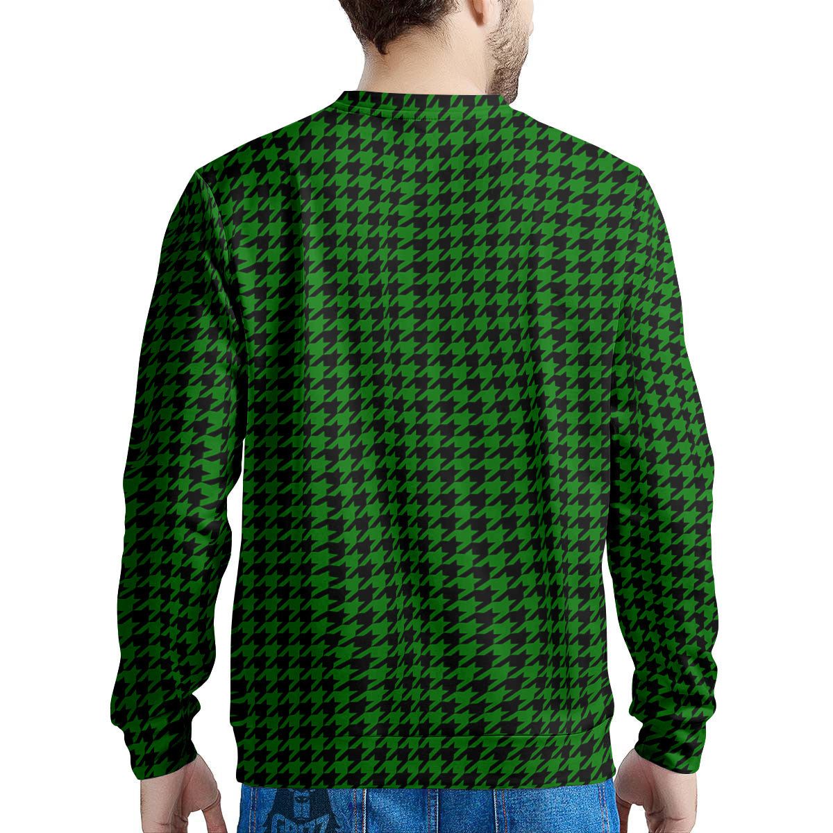 Houndstooth Deep Green Print Pattern Men's Sweatshirt-grizzshop