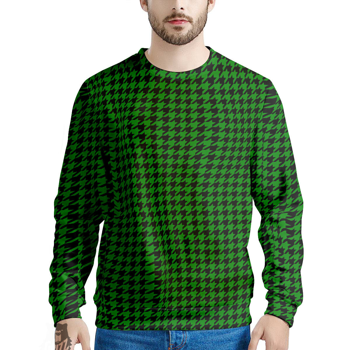 Houndstooth Deep Green Print Pattern Men's Sweatshirt-grizzshop