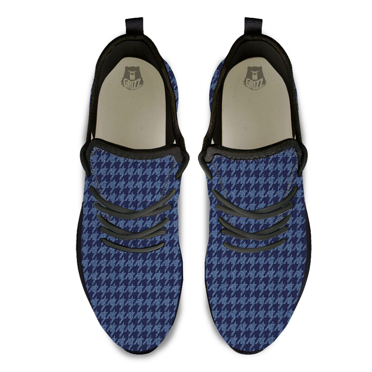 Houndstooth Denim Print Pattern Black Athletic Shoes-grizzshop