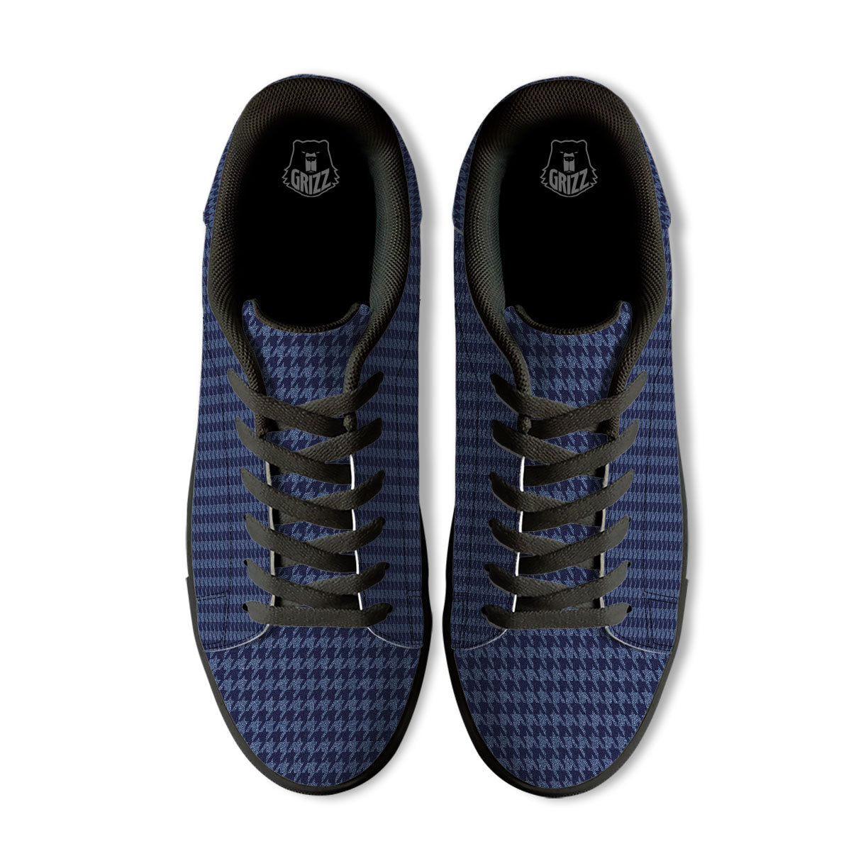 Houndstooth Denim Print Pattern Black Low Top Sneakers-grizzshop