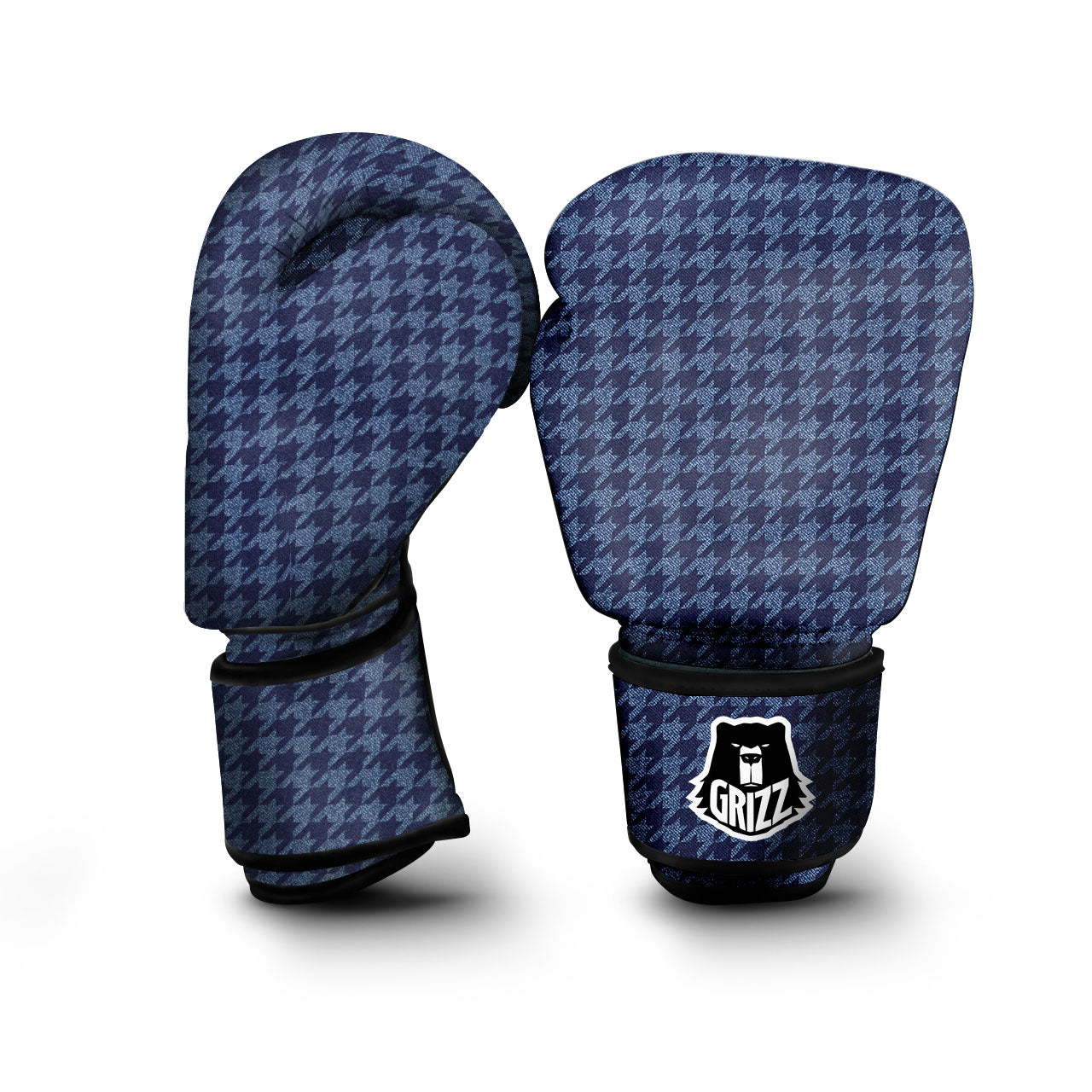 Houndstooth Denim Print Pattern Boxing Gloves-grizzshop