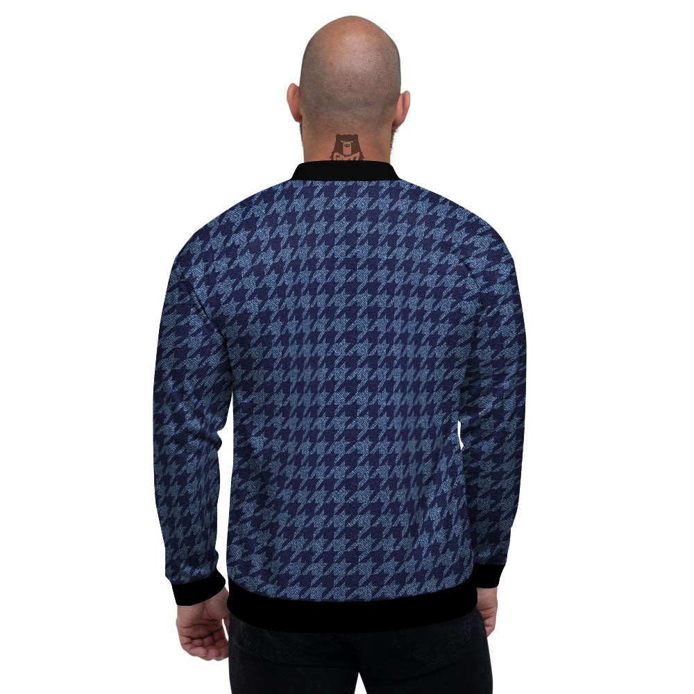 Houndstooth Denim Print Pattern Men's Bomber Jacket-grizzshop