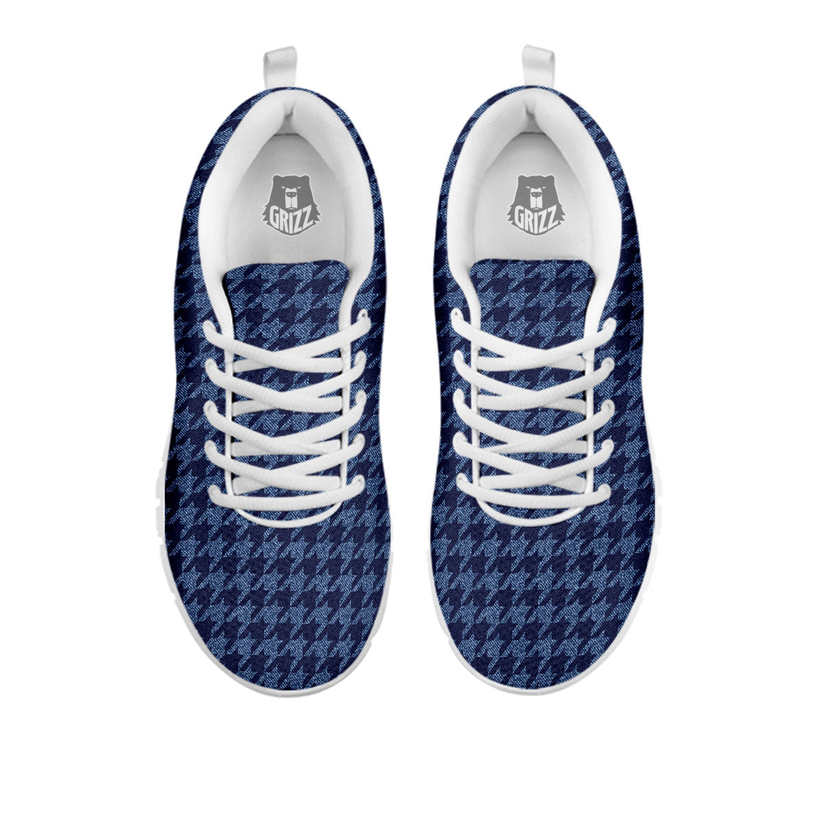 Houndstooth Denim Print Pattern White Sneaker-grizzshop