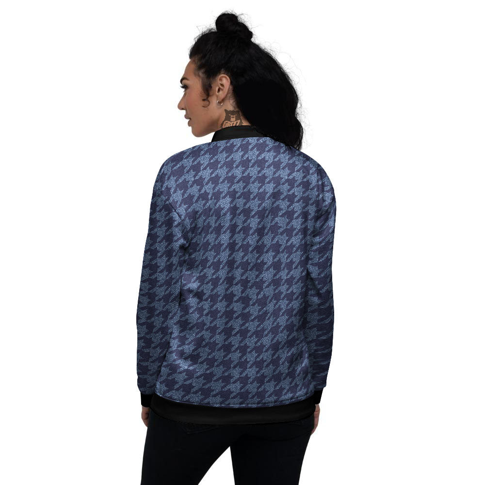 Houndstooth Denim Print Pattern Women's Bomber Jacket-grizzshop