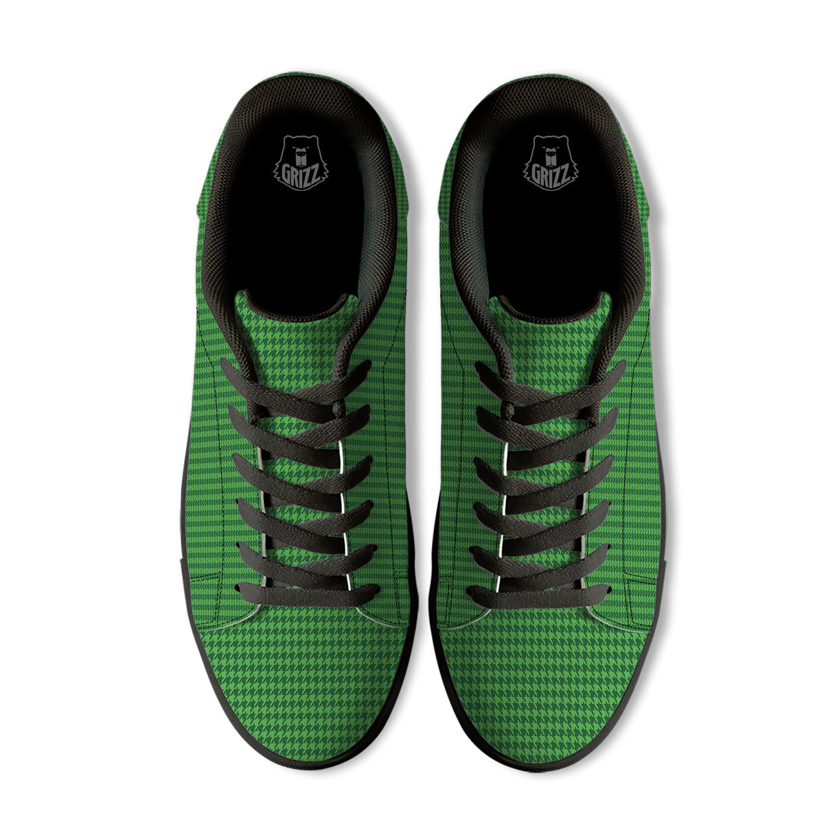 Houndstooth Green Print Pattern Black Low Top Sneakers-grizzshop