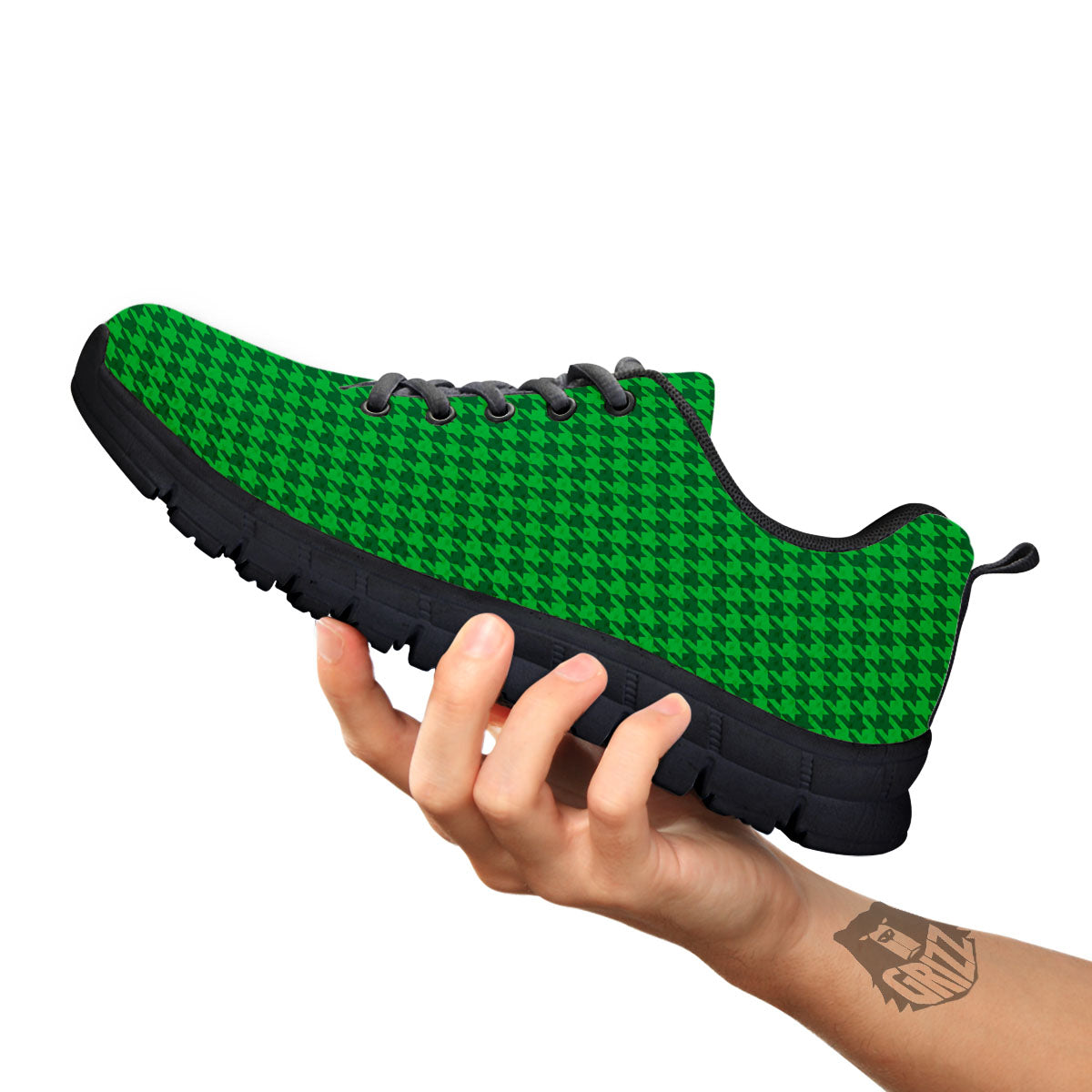 Houndstooth Green Print Pattern Black Sneaker-grizzshop