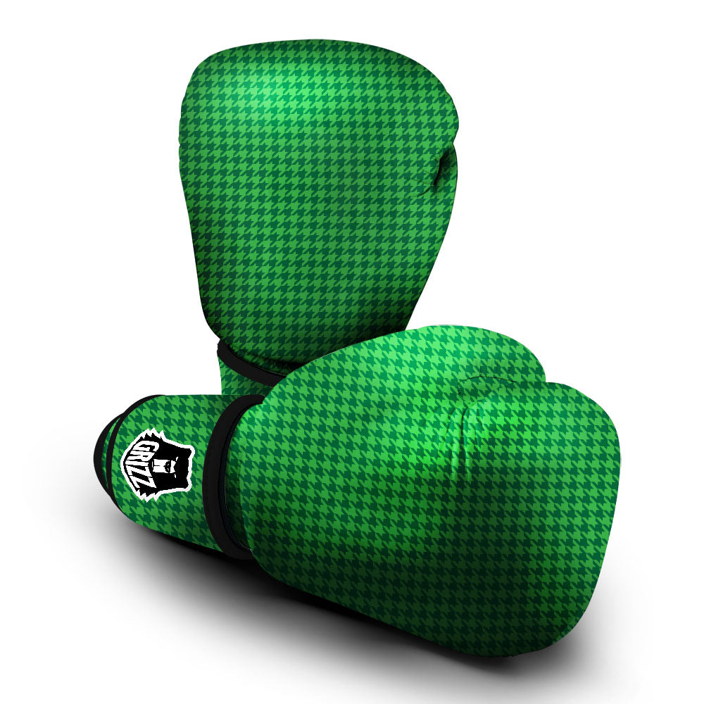 Houndstooth Green Print Pattern Boxing Gloves-grizzshop