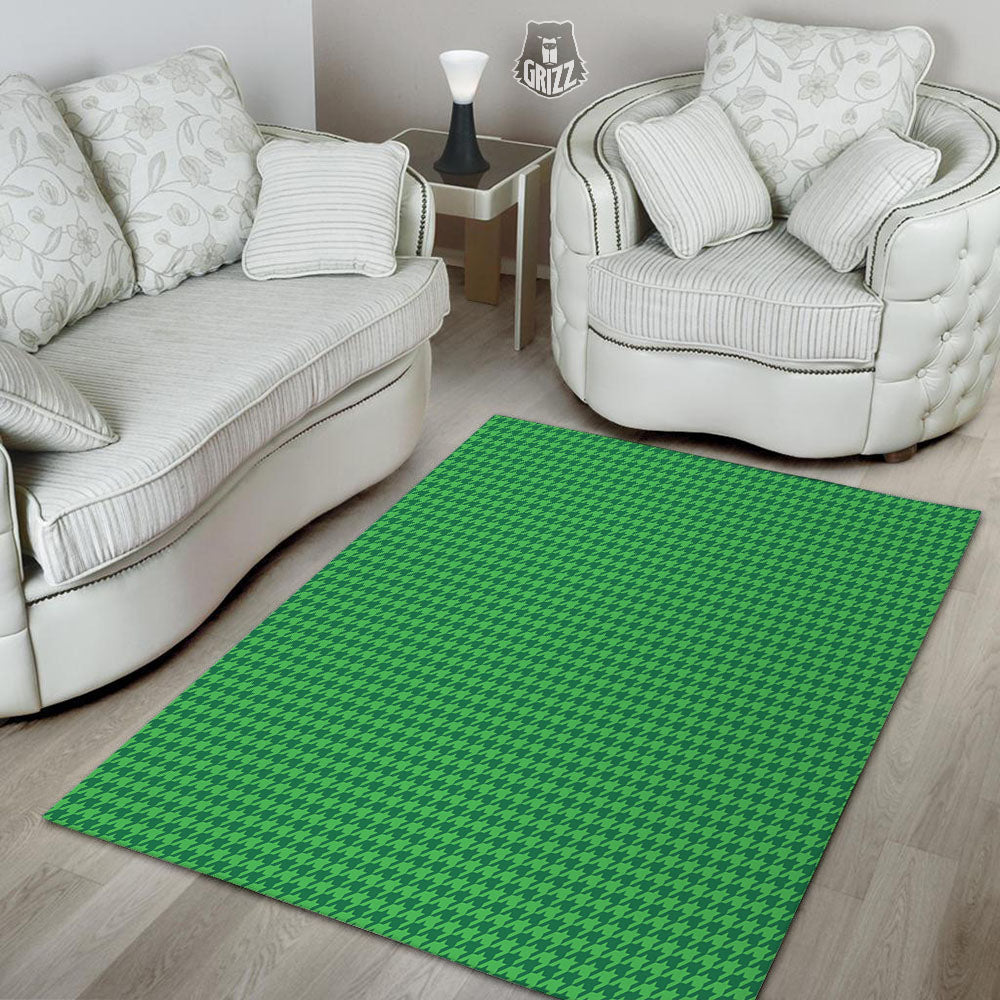 Houndstooth Green Print Pattern Floor Mat-grizzshop