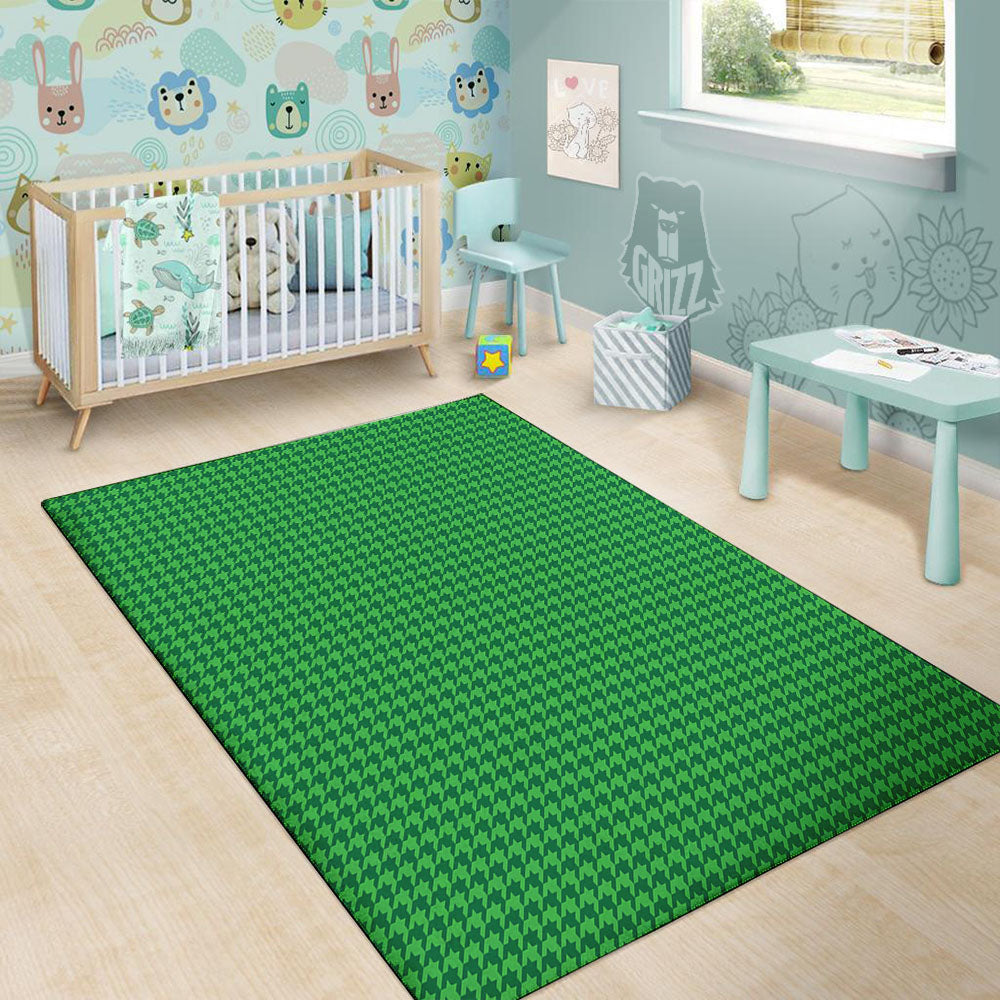 Houndstooth Green Print Pattern Floor Mat-grizzshop