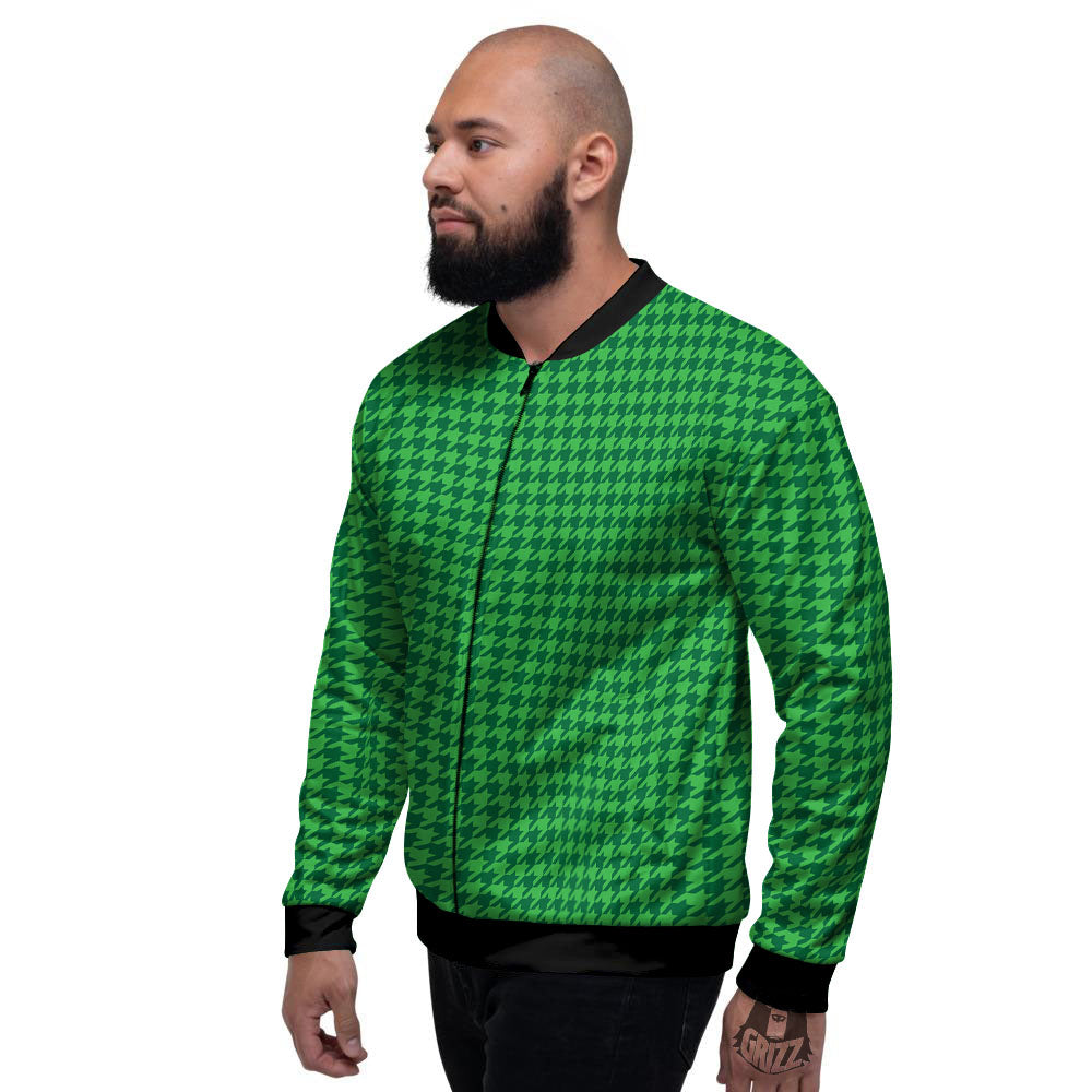 Houndstooth Green Print Pattern Men's Bomber Jacket-grizzshop