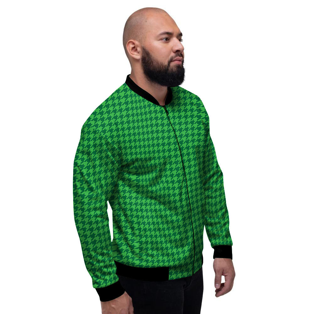 Houndstooth Green Print Pattern Men's Bomber Jacket-grizzshop