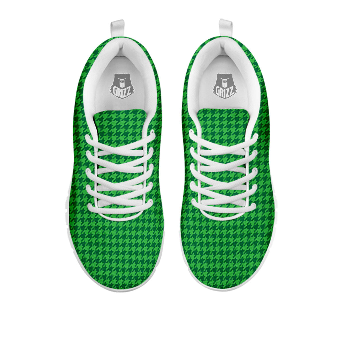 Houndstooth Green Print Pattern White Sneaker-grizzshop