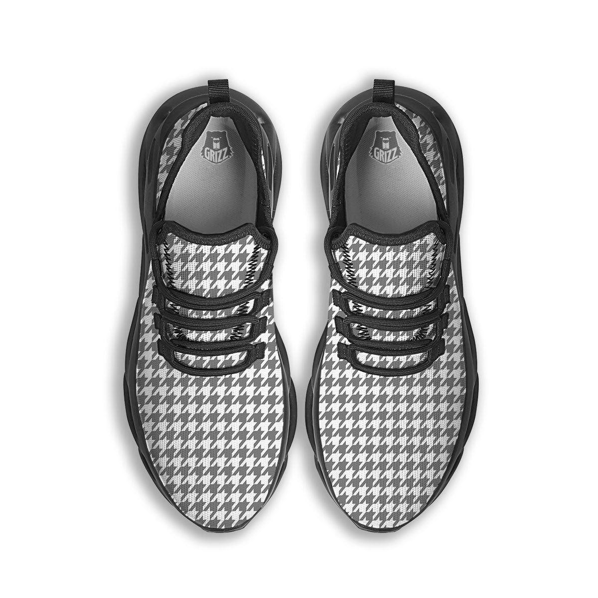 Houndstooth Grey Print Pattern Black Running Shoes-grizzshop