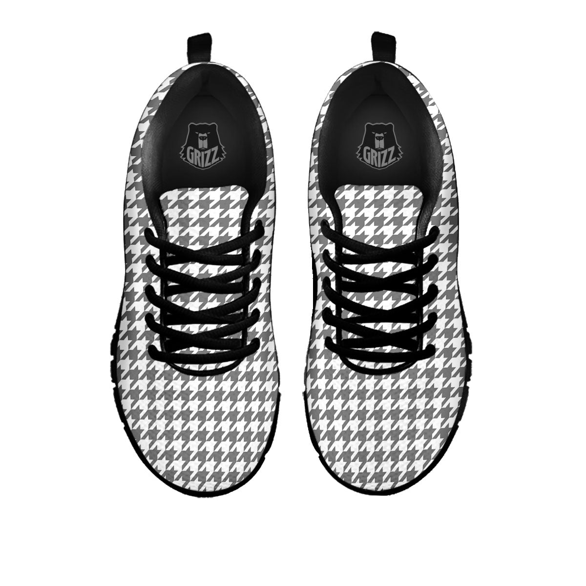 Houndstooth Grey Print Pattern Black Sneaker-grizzshop
