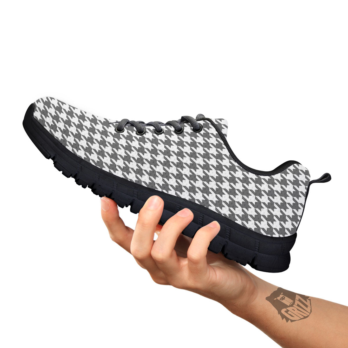 Houndstooth Grey Print Pattern Black Sneaker-grizzshop