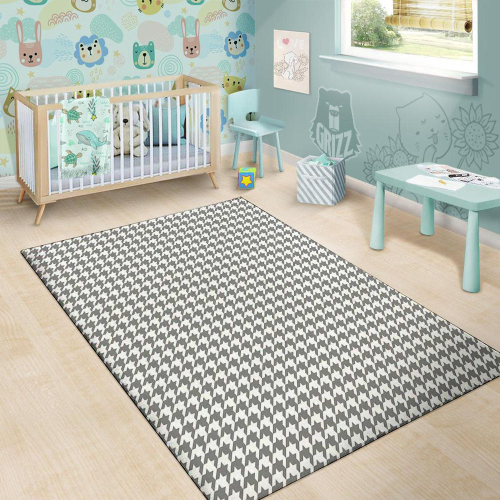 Houndstooth Grey Print Pattern Floor Mat-grizzshop