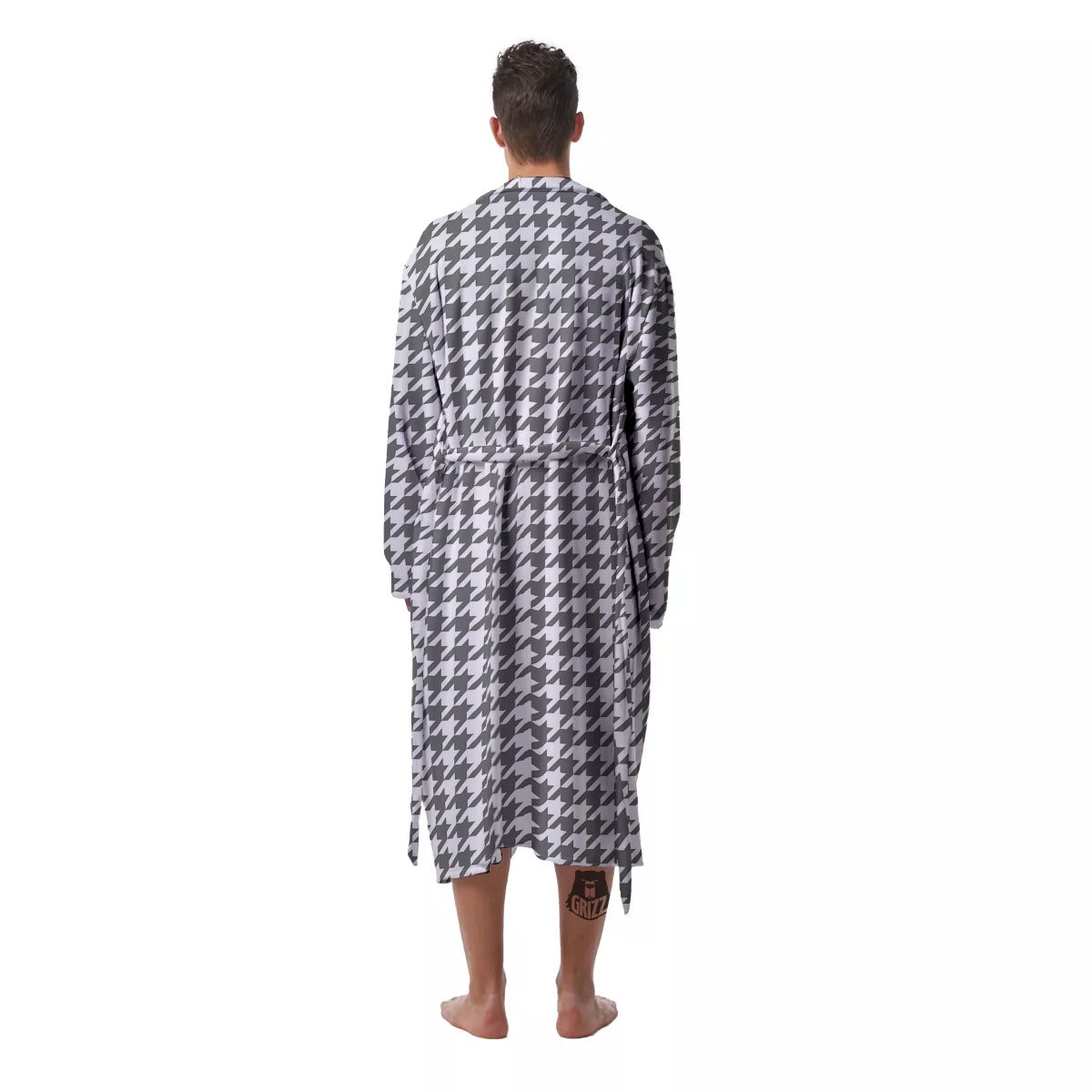 Houndstooth Grey Print Pattern Men's Robe-grizzshop