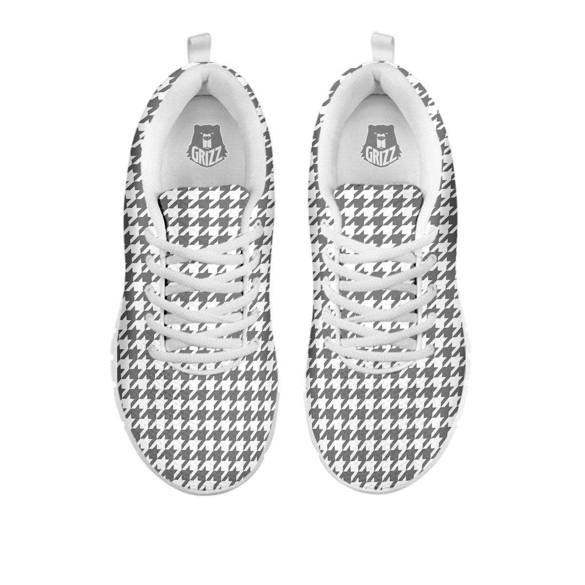 Houndstooth Grey Print Pattern White Sneaker-grizzshop