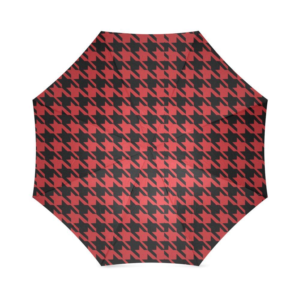 Houndstooth Pattern Print Foldable Umbrella-grizzshop