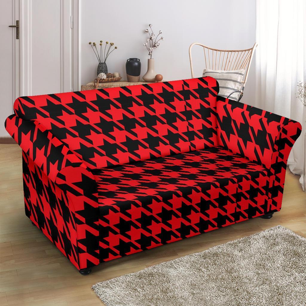 Houndstooth Pattern Print Loveseat Cover-grizzshop