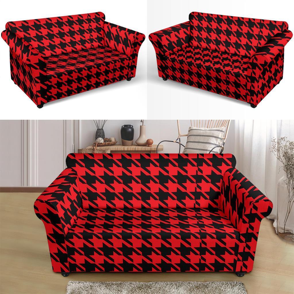 Houndstooth Pattern Print Loveseat Cover-grizzshop