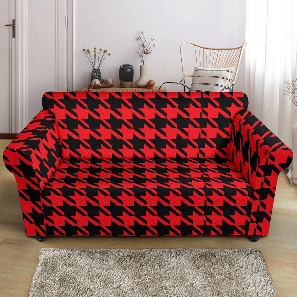 Houndstooth Pattern Print Loveseat Cover-grizzshop