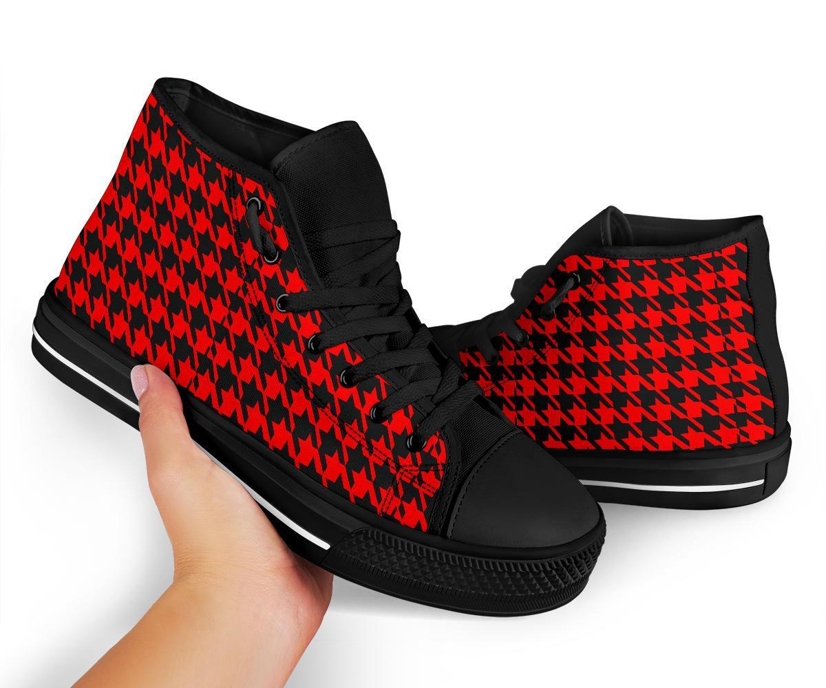 Houndstooth Pattern Print Men Women's High Top Shoes-grizzshop