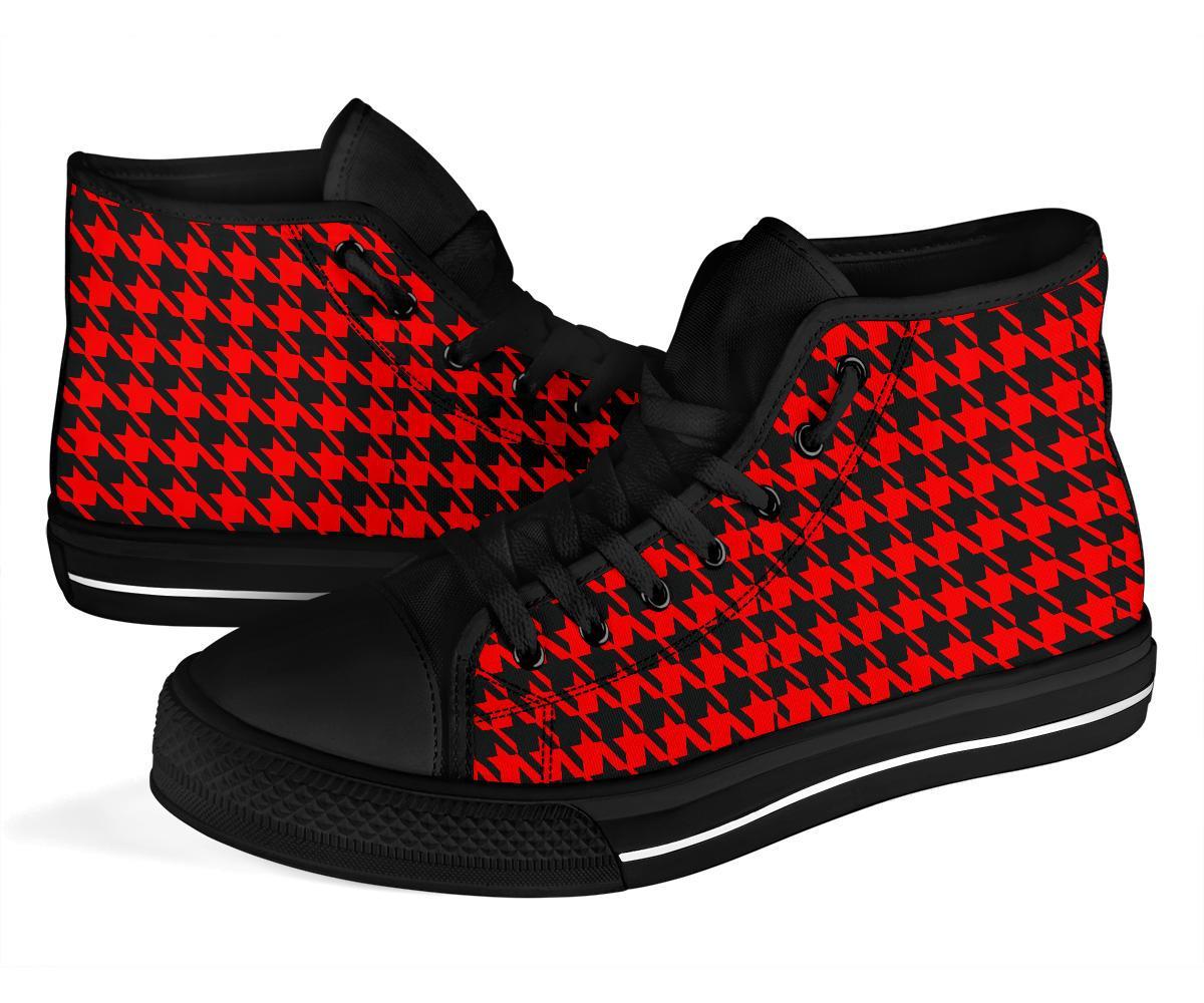 Houndstooth Pattern Print Men Women's High Top Shoes-grizzshop