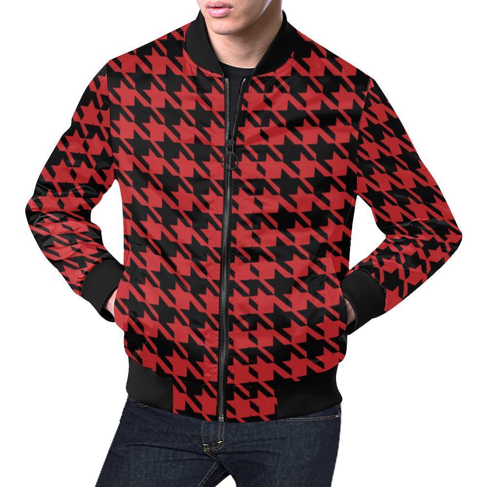 Houndstooth Pattern Print Men's Bomber Jacket-grizzshop