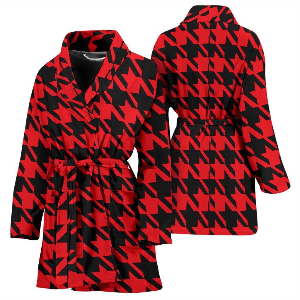 Houndstooth Pattern Print Women Long Robe-grizzshop