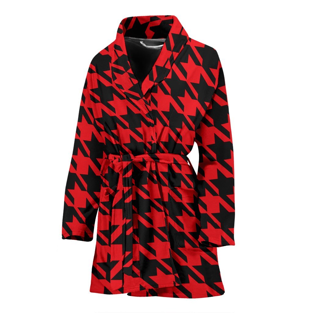 Houndstooth Pattern Print Women Long Robe-grizzshop