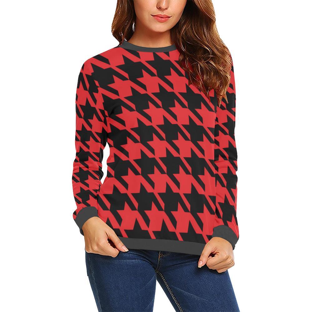 Houndstooth Pattern Print Women's Sweatshirt-grizzshop