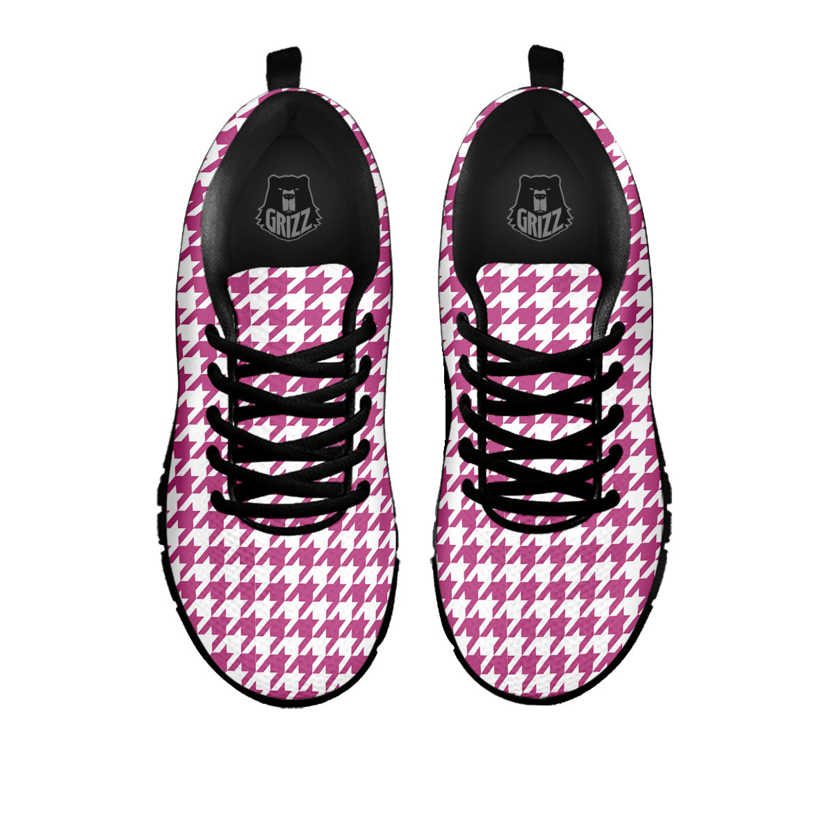 Houndstooth Pink Print Pattern Black Sneaker-grizzshop