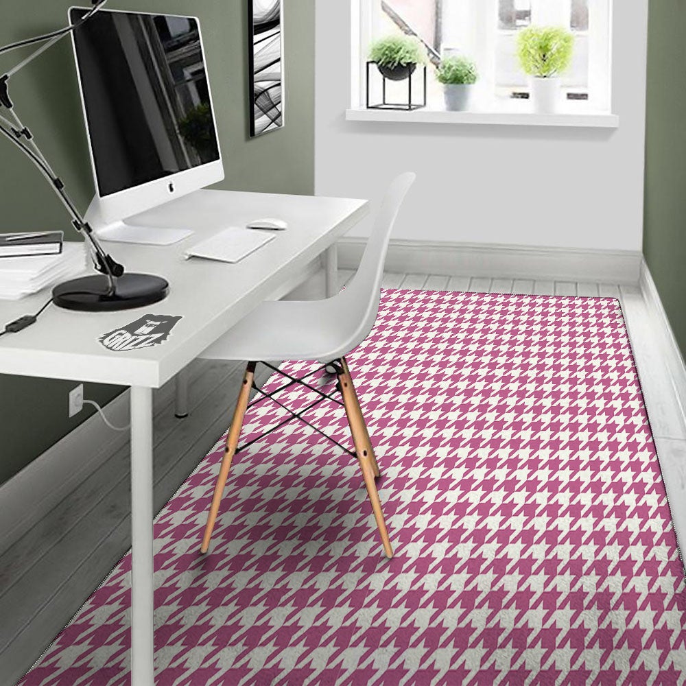 Houndstooth Pink Print Pattern Floor Mat-grizzshop