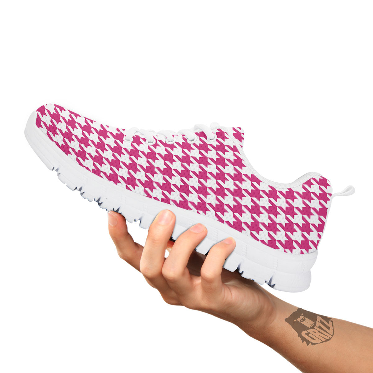 Houndstooth Pink Print Pattern White Sneaker-grizzshop