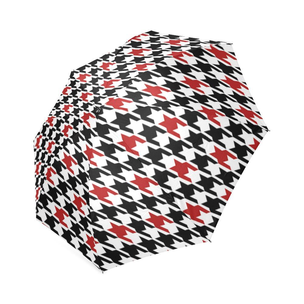 Houndstooth Print Pattern Foldable Umbrella-grizzshop