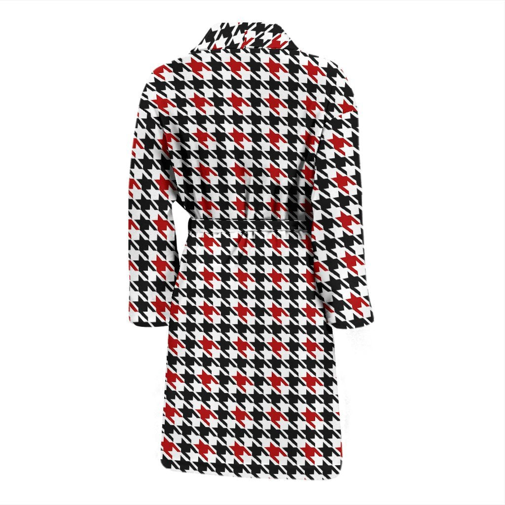 Houndstooth Print Pattern Men Long Robe-grizzshop