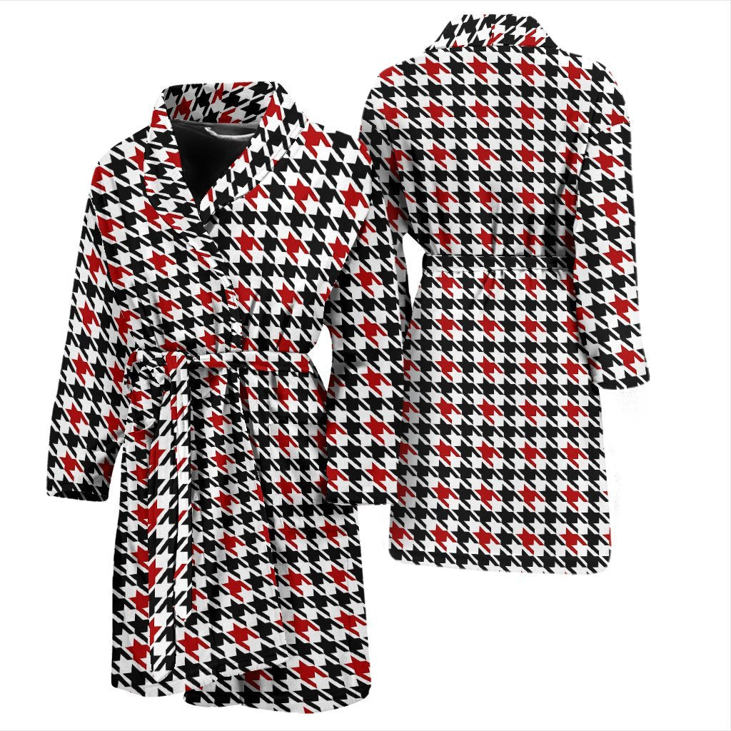 Houndstooth Print Pattern Men Long Robe-grizzshop