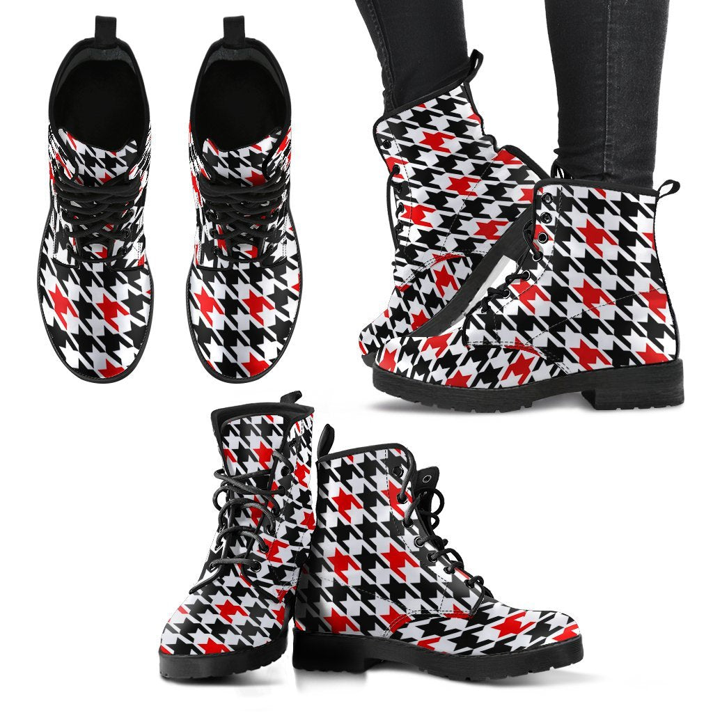 Houndstooth Print Pattern Men Woman Leather Boots-grizzshop
