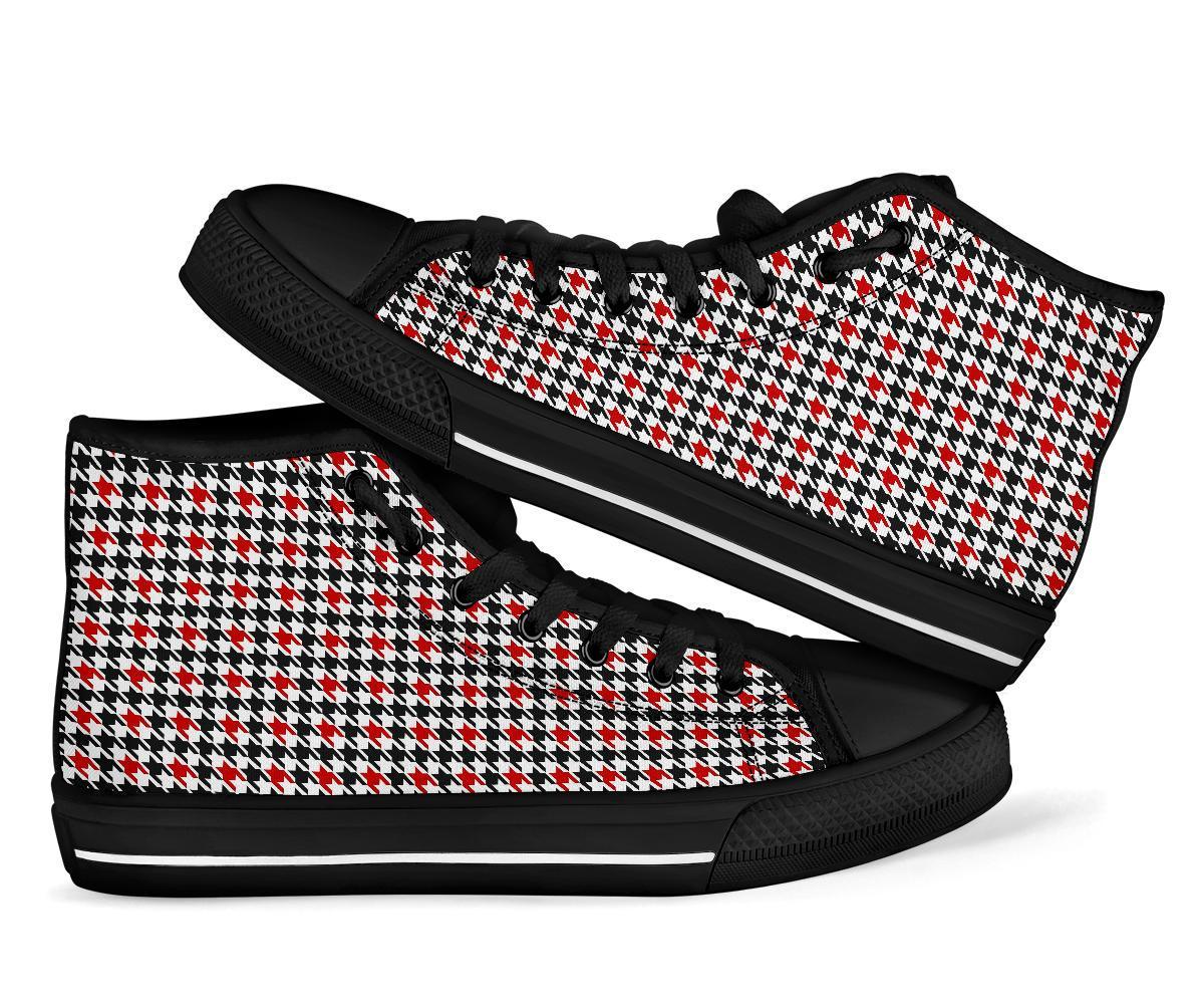 Houndstooth Print Pattern Men Women's High Top Shoes-grizzshop