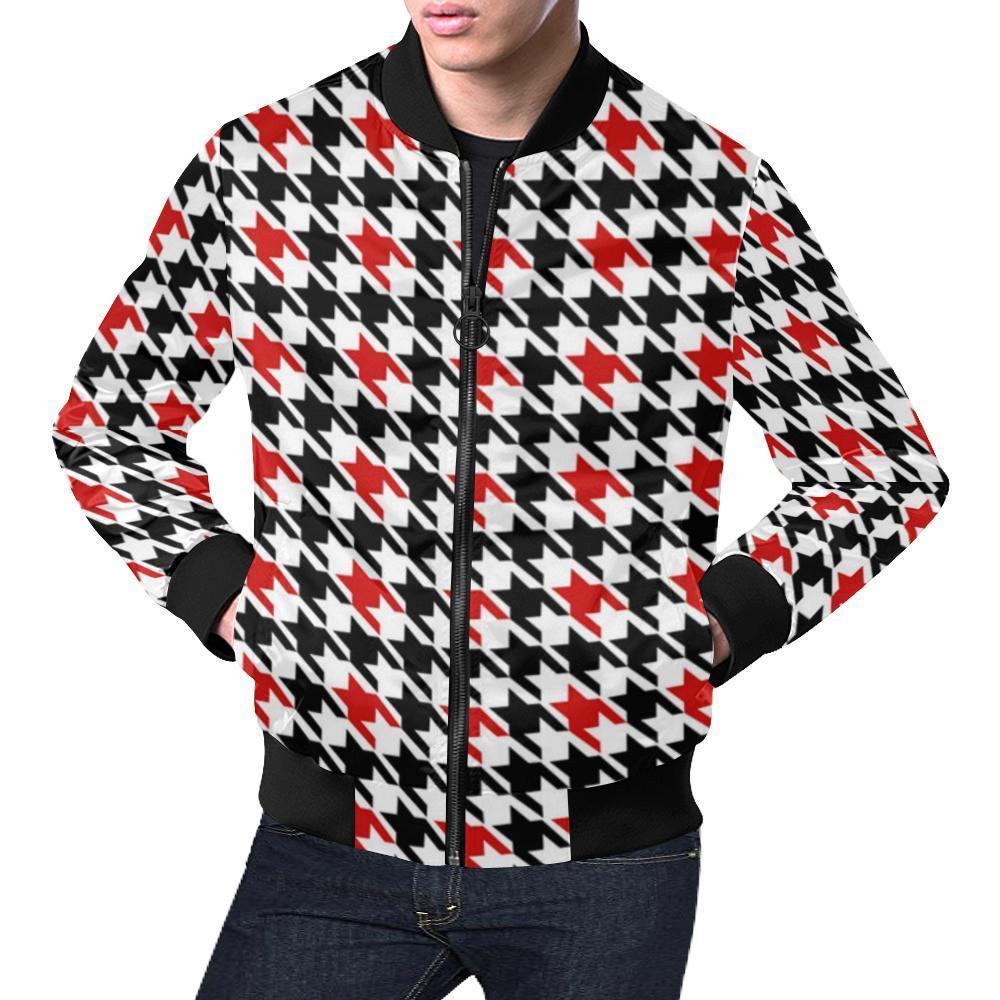 Houndstooth Print Pattern Men's Bomber Jacket-grizzshop