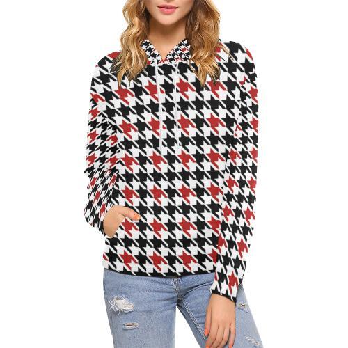 Houndstooth Print Pattern Women Pullover Hoodie-grizzshop