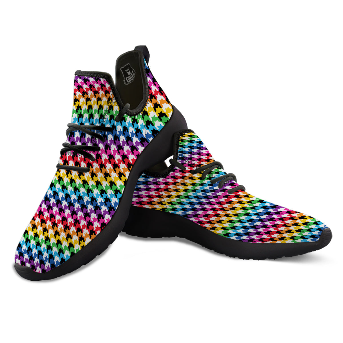 Houndstooth Rainbow Pride Print Pattern Black Athletic Shoes-grizzshop