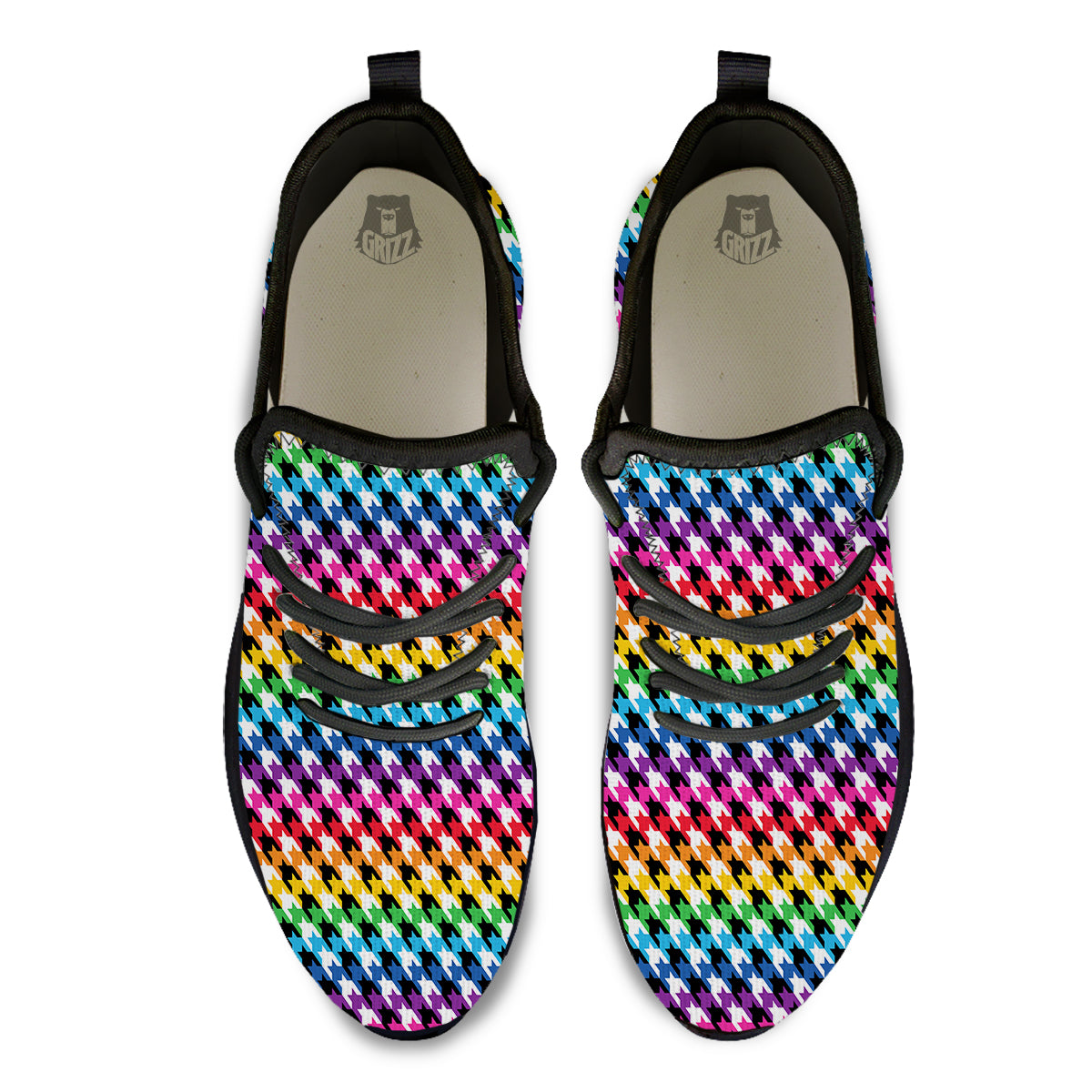 Houndstooth Rainbow Pride Print Pattern Black Athletic Shoes-grizzshop